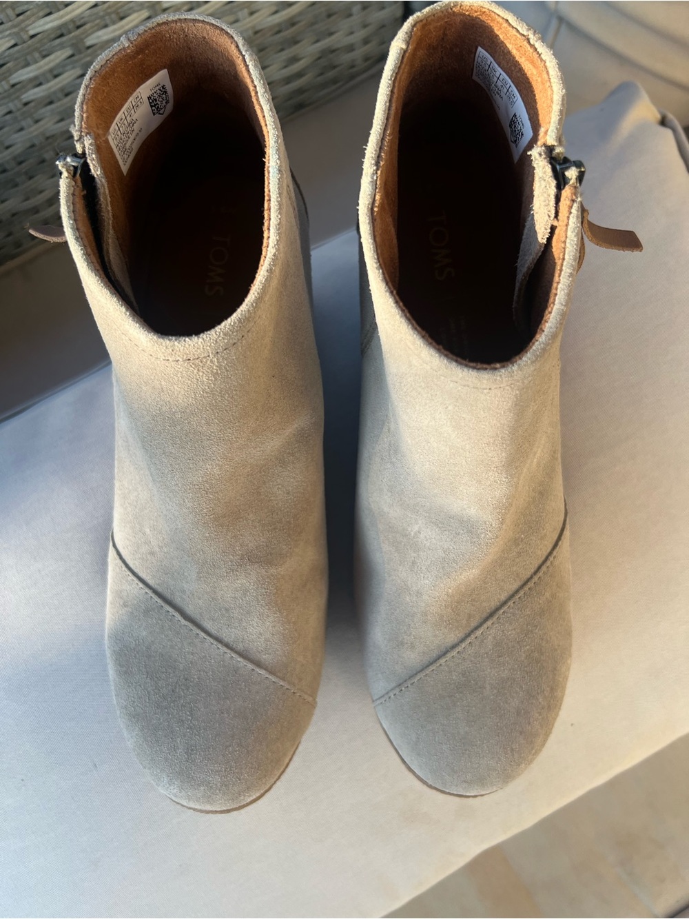 TOMS Light Taupe Suede Ankle Booties with Side Zip